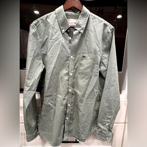 Lacoste Men’s Green and White Button Down Dress Shirt Size S EUC